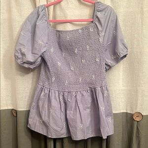 Lilac Smocked Square-Neck Peplum Blouse 2X